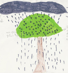 « L'arbre fontaine », Dessin d'enfant par un élève de l'école élémentaire Louis Malet, Celleneuve, Montpellier.
