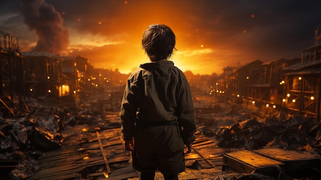 Child labor back view concept of Exploitation and Oppression Generative Ai  | Premium AI-generated image
