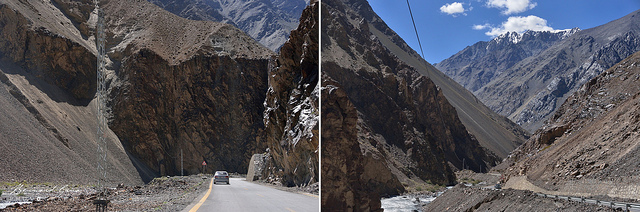 Karakoram Highway entre la frontière chinoise et Sost. Défilés et pentes instables © Bernard Grua