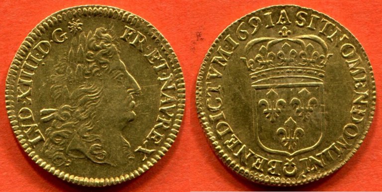 Franzsische Knigliche Mnzen LOUIS XIV 1643-1715 LOUIS D'OR A L'ECU 1691  A ATELIER PARIS REFORMATION POIDS 6.73g / N° CATALOGUE : GAD250 SUPERBE |  MA-Shops
