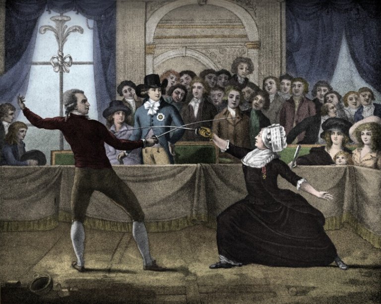 Duel d'escrime entre le chevalier d'Eon travestit en femme et le chevalier de Saint-Georges  Carlton House le 9 Avril 1787.
